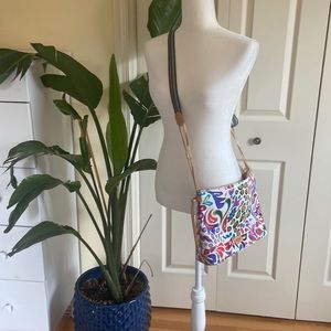 Consuela downtown crossbody bag, White Swirly purse with adjustable strap